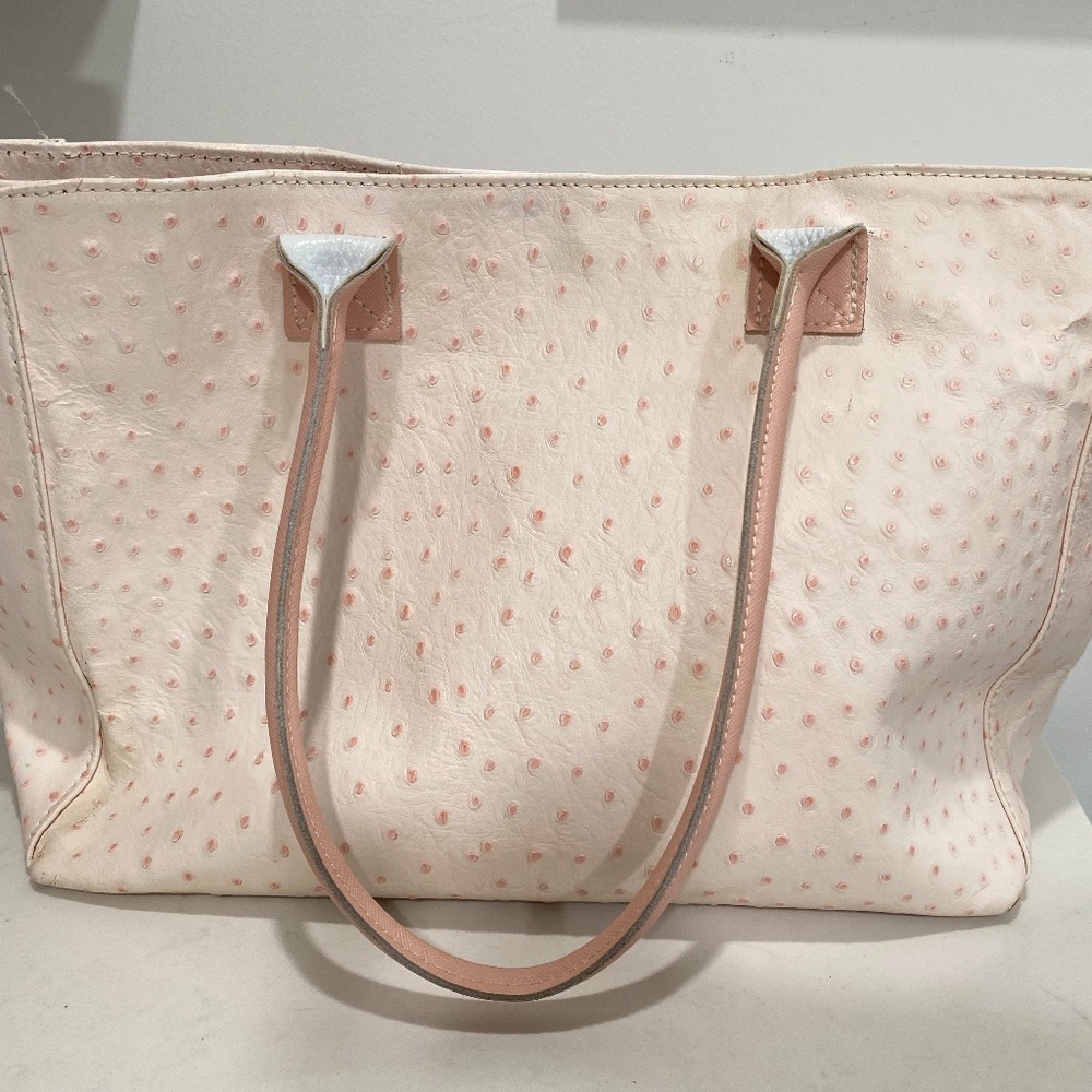 BORSE IN PELLE genuine leather pink ostrich leather tote bag purse made in ITALY